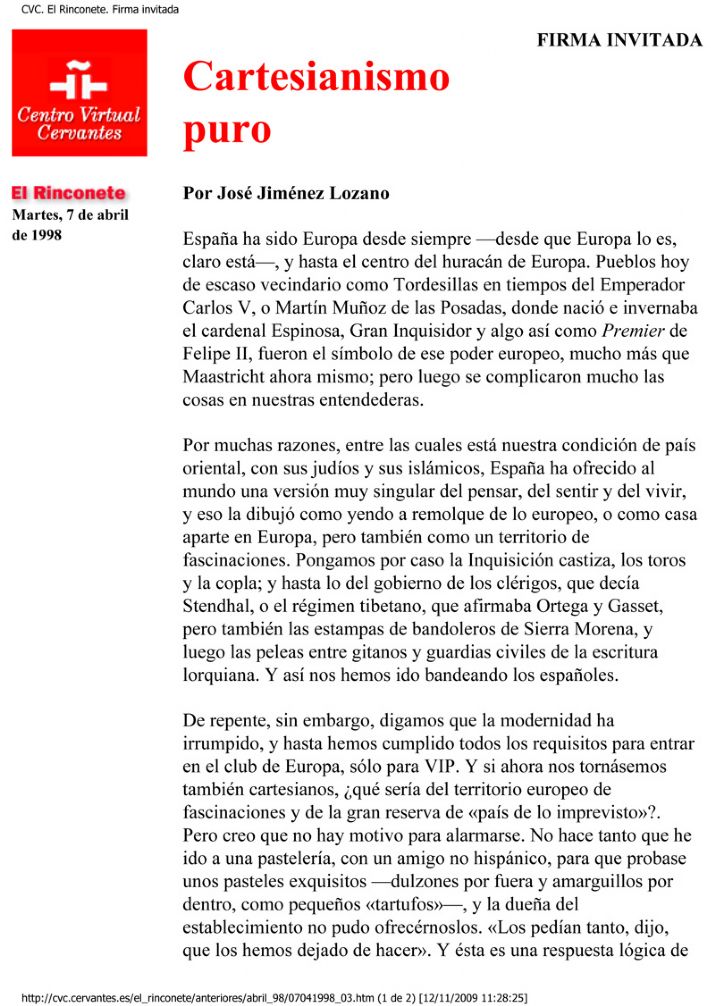 �Cartesianismo puro�, en �El Rinconete� Centro Virtual Cervantes, 7-IV.