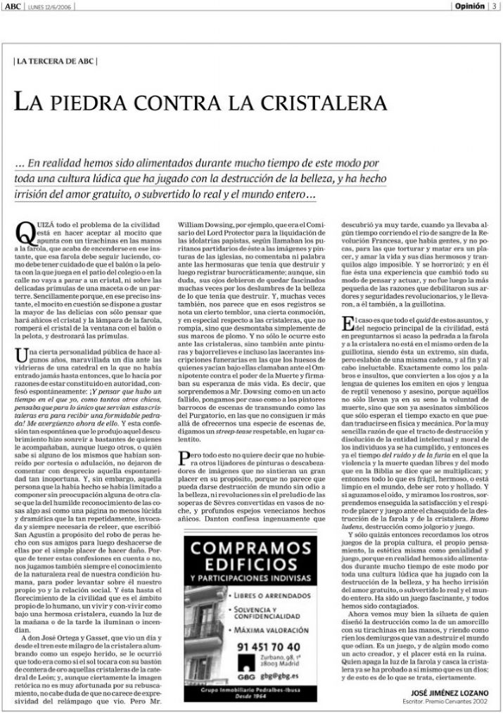 (2006): �La piedra contra la cristalera�, ABC, 12-VI.